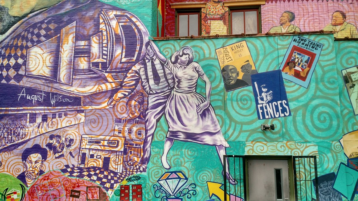 Part of the August Wilson mural on the wall of B
